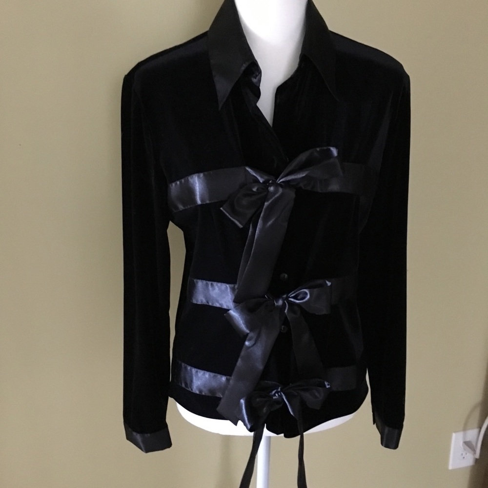 D & Y Evening Black Velvet & Satin Blouse size L